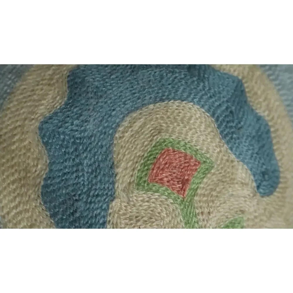 Moroccan Talavera Needlepoint Embroidered Pillow Large 17x17 Square Blue Pink